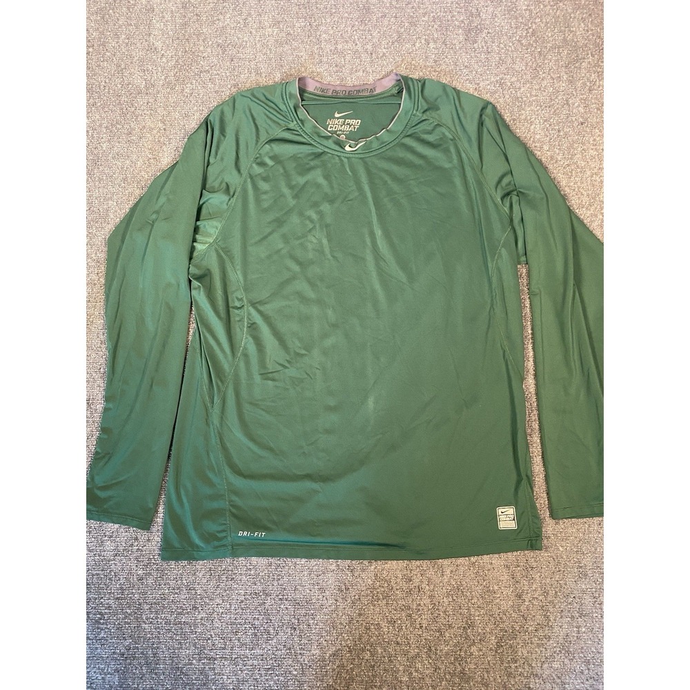Nike Pro Combat Fitted Dri-FIT Long Sleeve Shirt Mens XL Green Training Top
